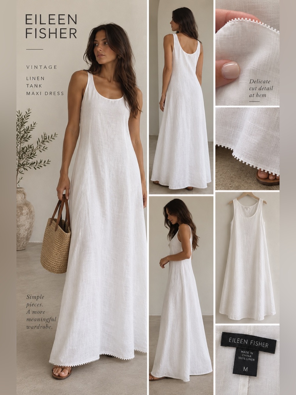 Eileen Fisher White Linen Tank Maxi Dress